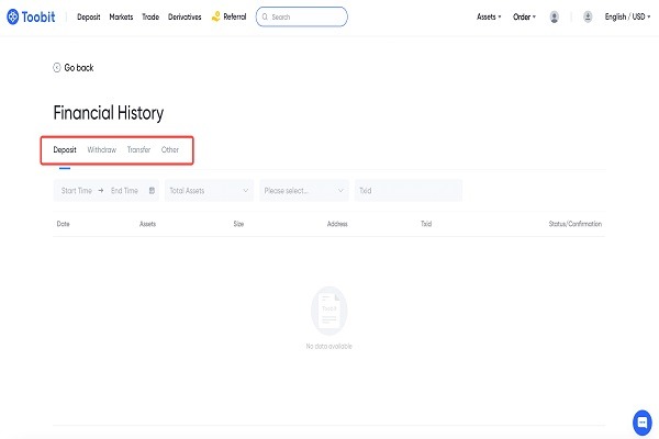 فیلتر کردن تراکنش‌ها در تاریخچه اسپات ولت توبیت